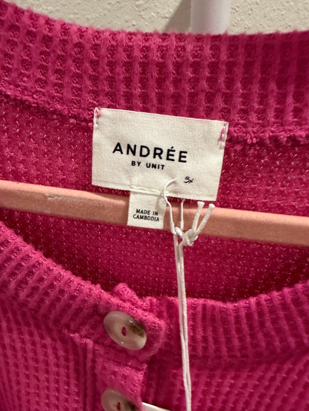 ANDRÉE BY UNIT Vibrant Pink Waffle-Knit Button Top - Picture 2 of 4